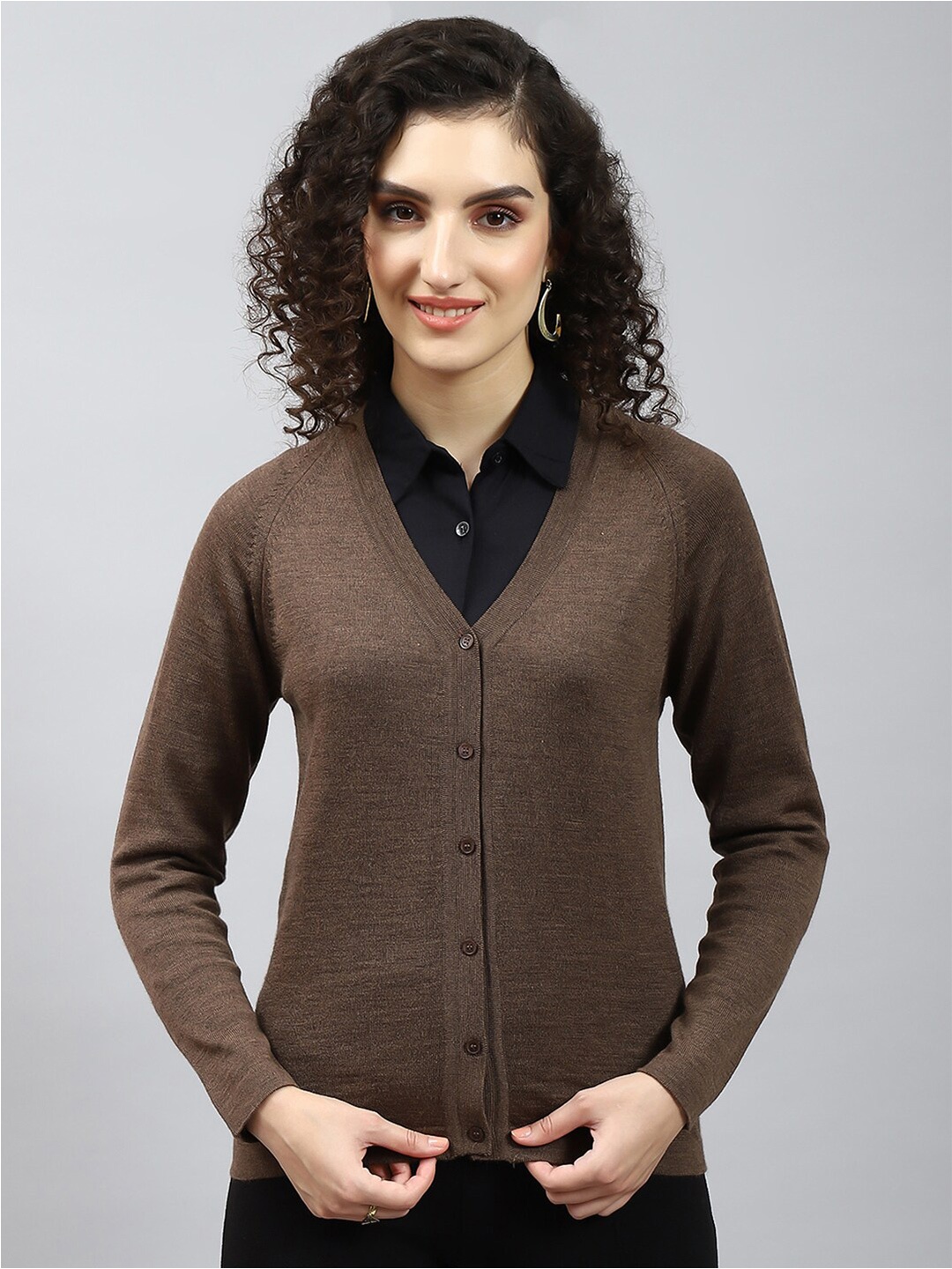 

Monte Carlo Long Sleeves Woollen Cardigan, Coffee brown