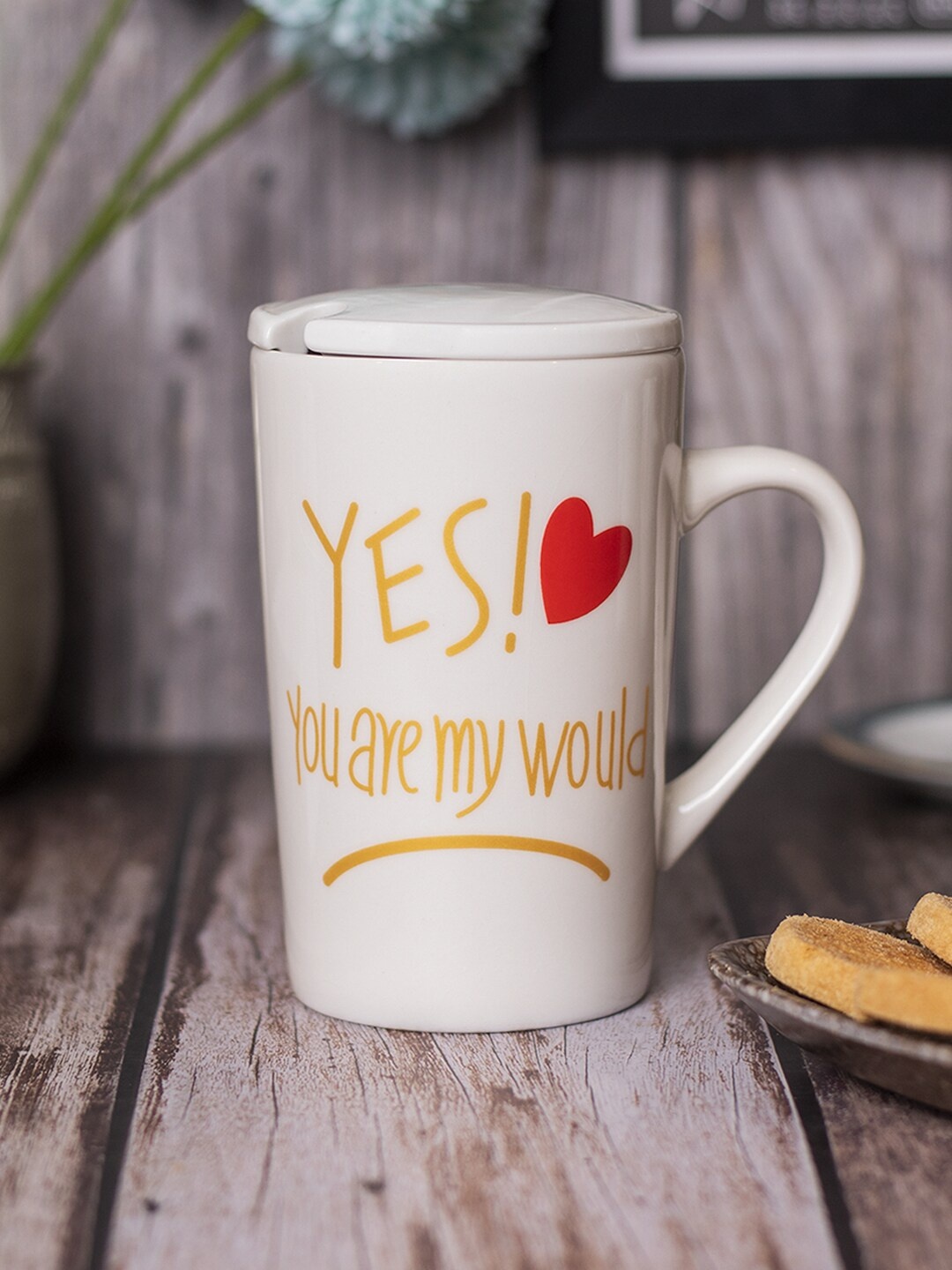 

MARKET99 White & Yellow Printed Ceramic Glossy Mug 450ml