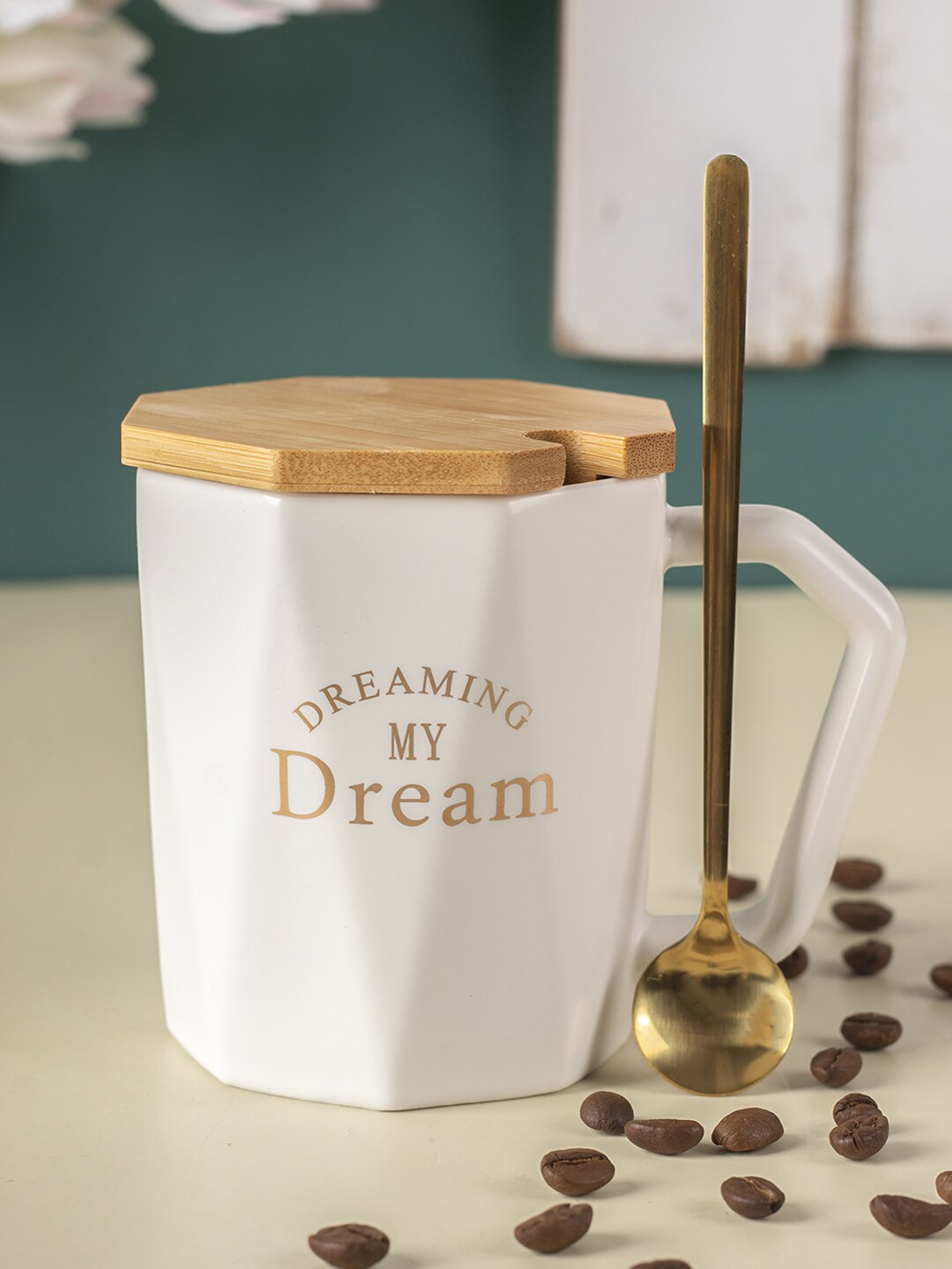 

MARKET99 White Text or Slogans Printed Ceramic Glossy Coffee Mug With Lid - 320 ML