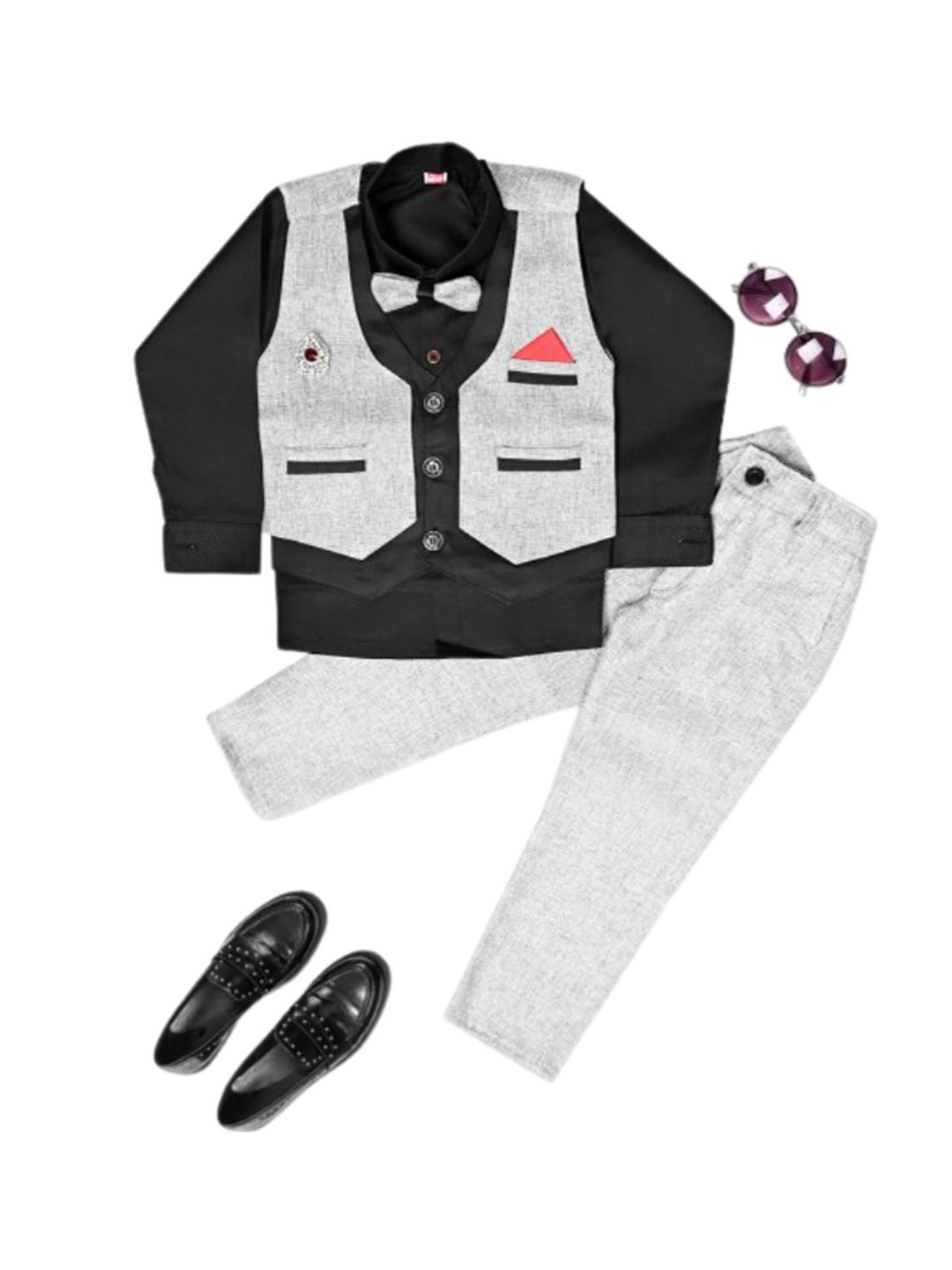 

BAESD Boys Single-Breasted Shirt With Trousers & Waistcoat, Grey