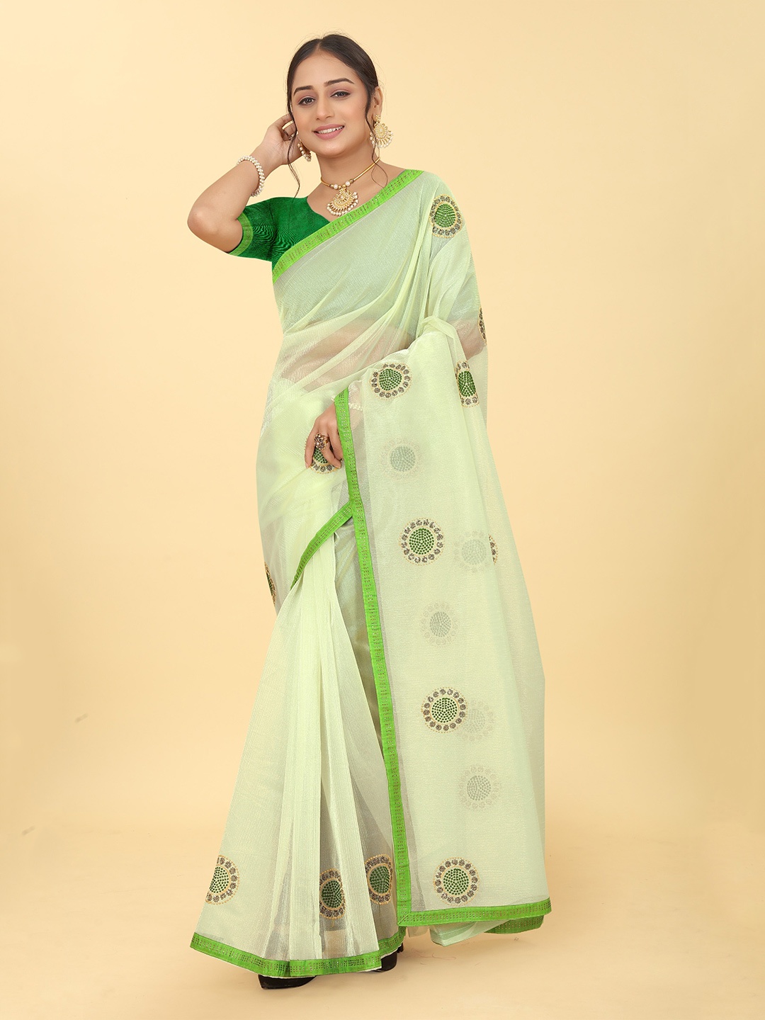 

Kiwie Embellished Embroidered Organza Saree, Green