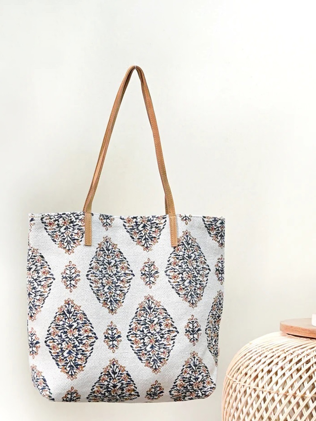 

Art Avenue Ethnic Motifs Printed Oversized Shopper Tote Bag, White