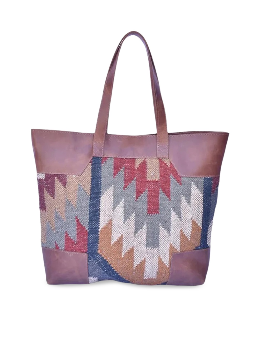 Art Avenue Geometric Printed Oversized Structured Shoulder Bag, Brown
