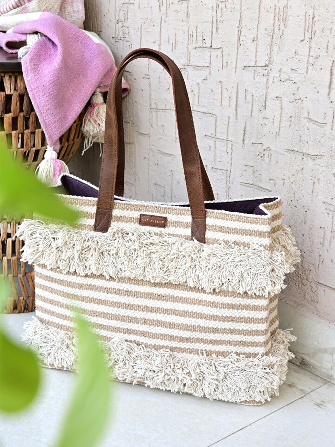 

Art Avenue Striped Oversized Shopper Tote Bag, Yellow