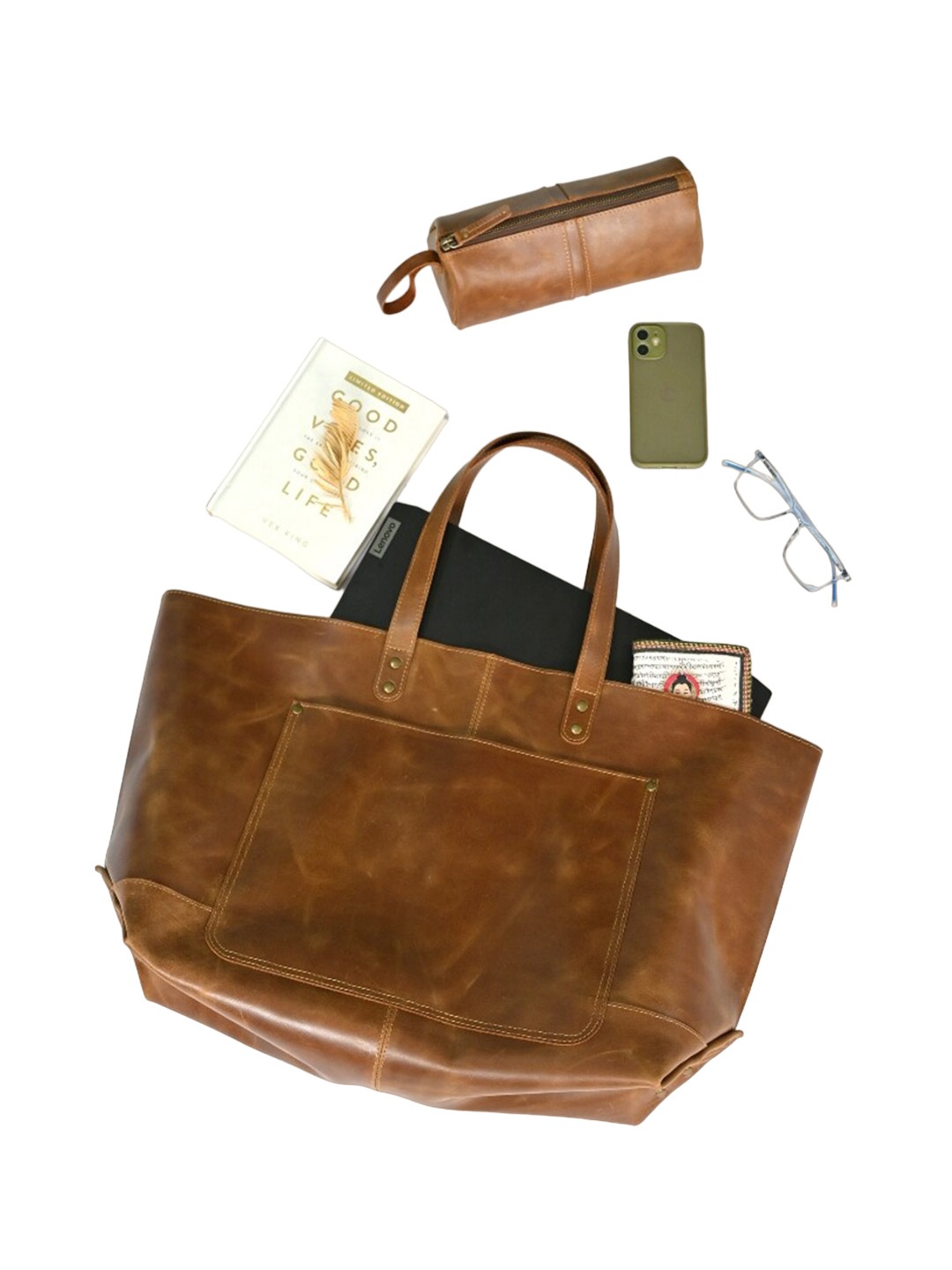 Art Avenue Leather Oversized Handheld Bag, Brown