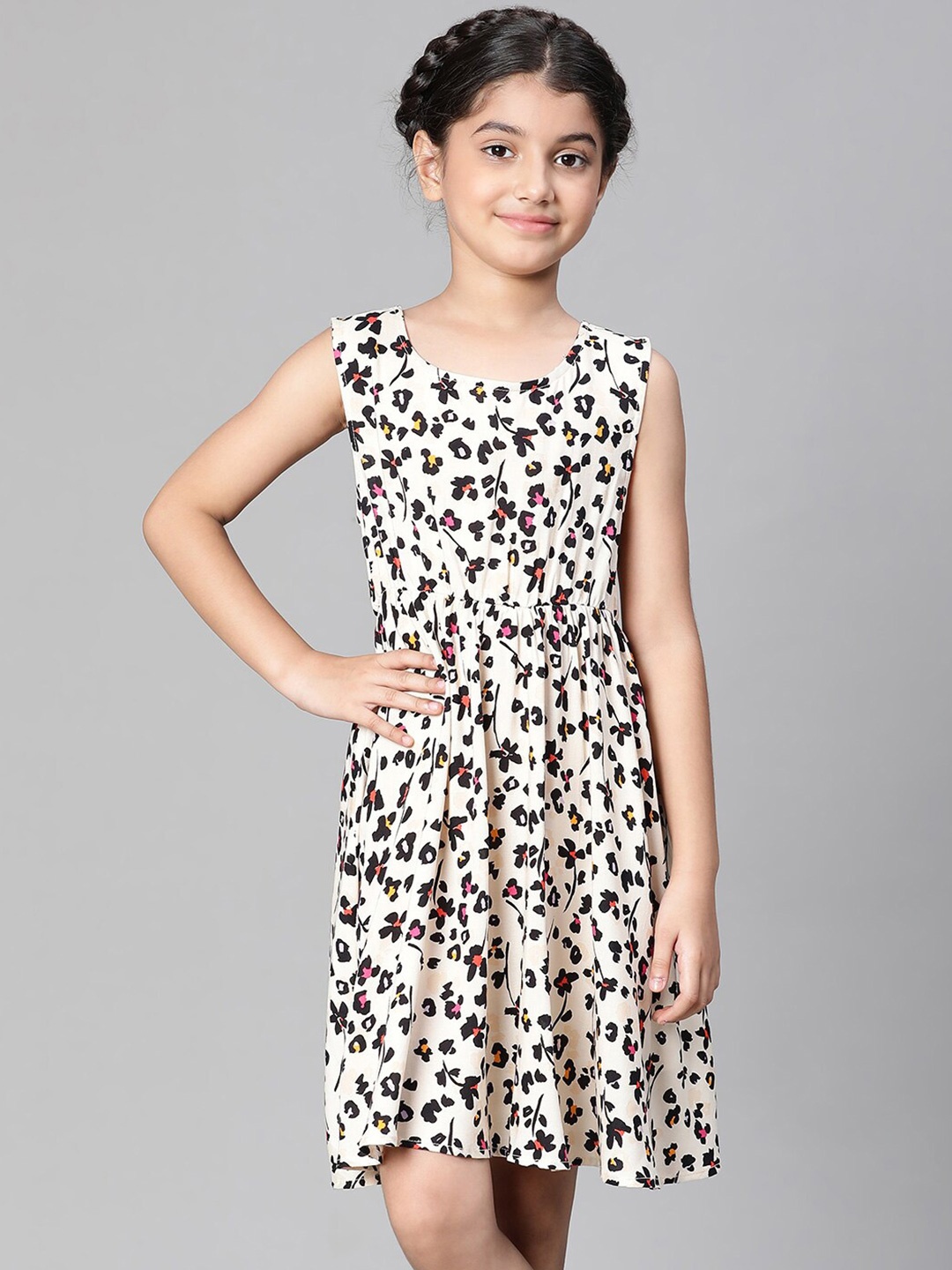 

Oxolloxo Girls Floral Printed Sleeveless A-Line Dress, White