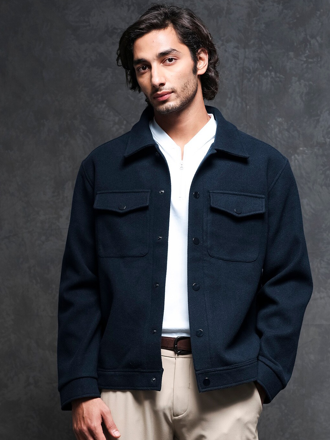 

RARE RABBIT Men Tweedo Tailored Fit Jacket, Navy blue