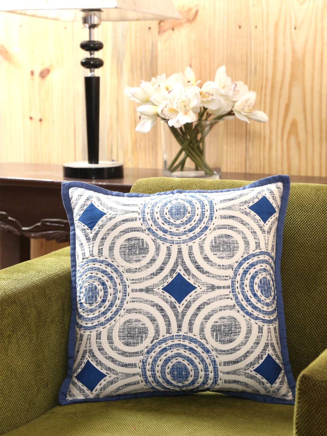 

MASPAR Blue Printed Square Cushion Cover