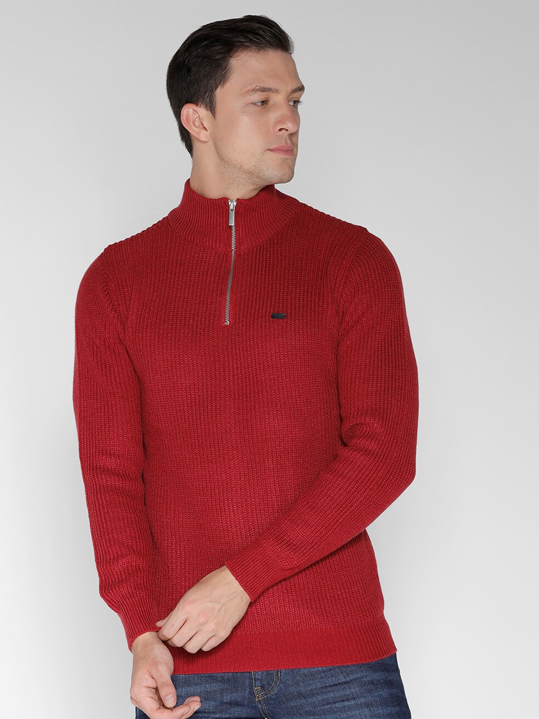 

IDENTITI Mock Collar Long Sleeves Pure Cotton Pullover Sweaters, Maroon