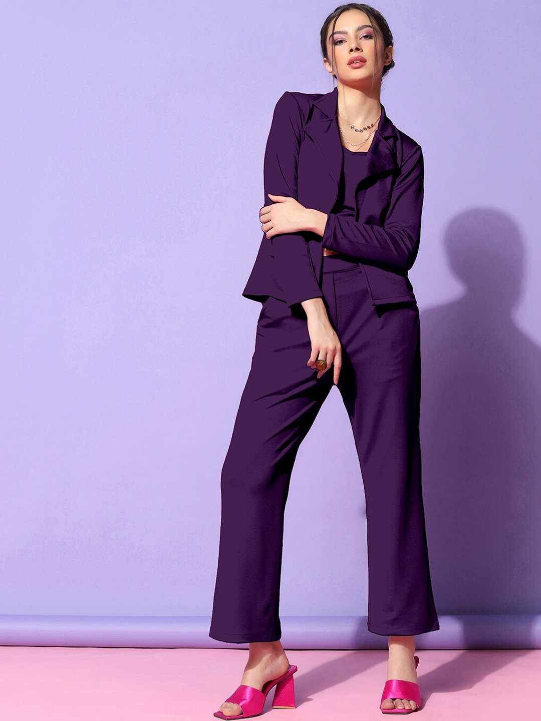 

Selvia Crop Top With Trouser & Blazer, Purple