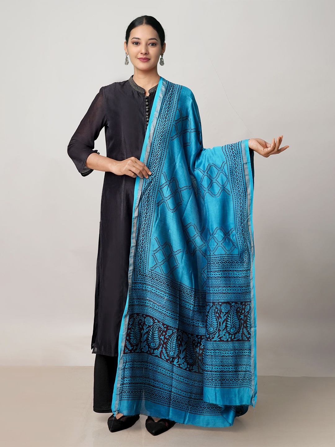 

Unnati Silks Ethnic Motifs Printed Pure Cotton Dupatta With Zari, Blue