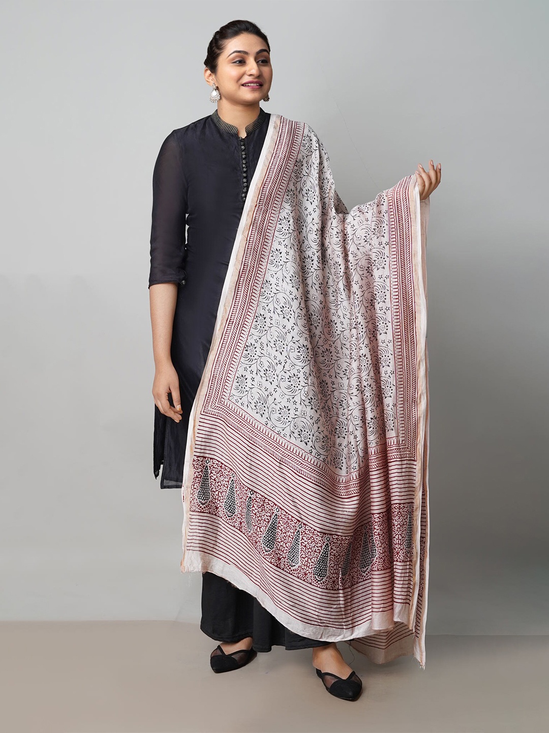 

Unnati Silks Printed Pure Cotton Dupatta, Beige