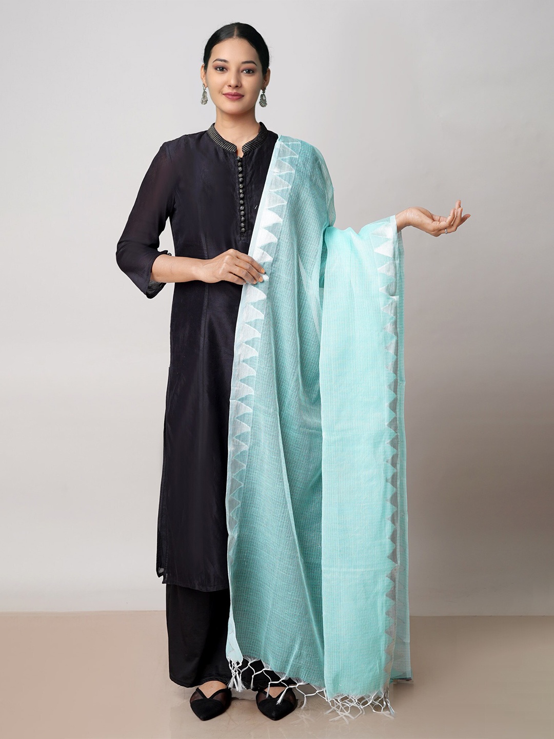 

Unnati Silks Checked Pure Cotton Dupatta, Sea green