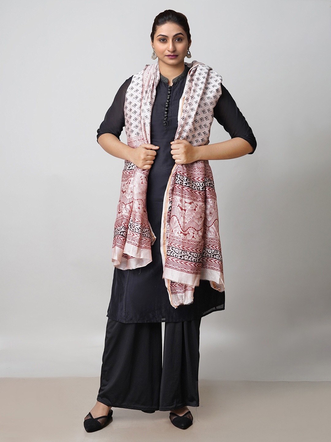 

Unnati Silks Ethnic Motifs Printed Pure Cotton Dupatta With Zari, Beige