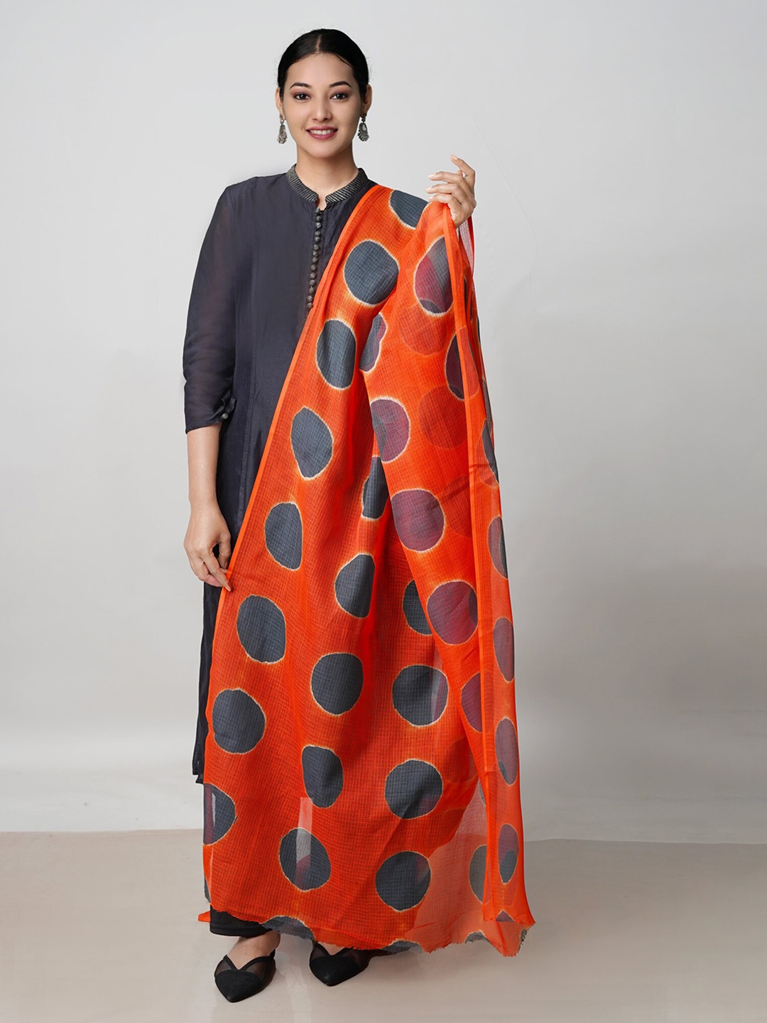 

Unnati Silks Printed Pure Kota Cotton Tie and Dye Dupatta, Orange