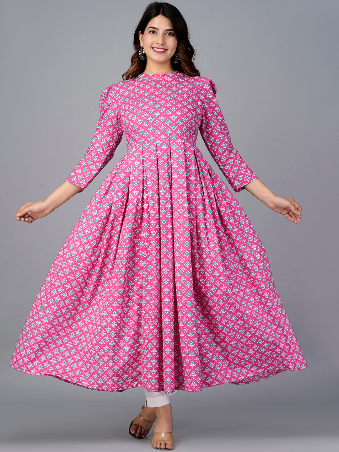 

JAIPURI COLLECTION Ethnic Motifs Printed Gotta Patti Anarkali Kurta, Pink