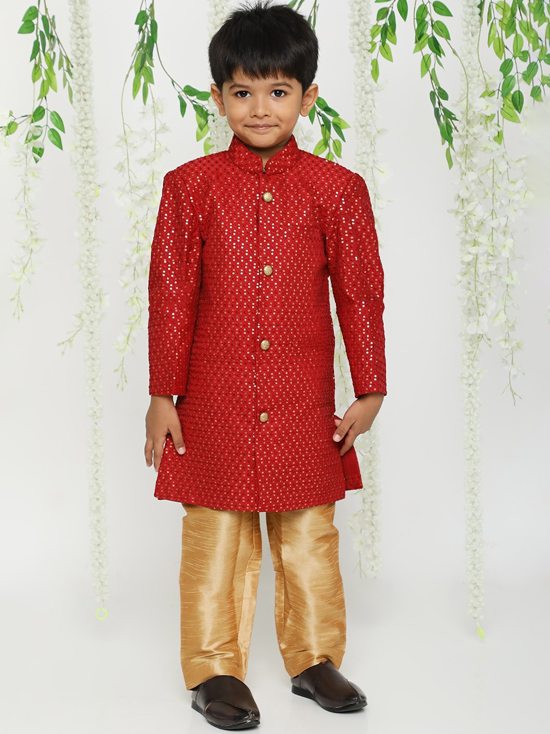 

KID1 Boys Embroidered Sherwani Set, Red