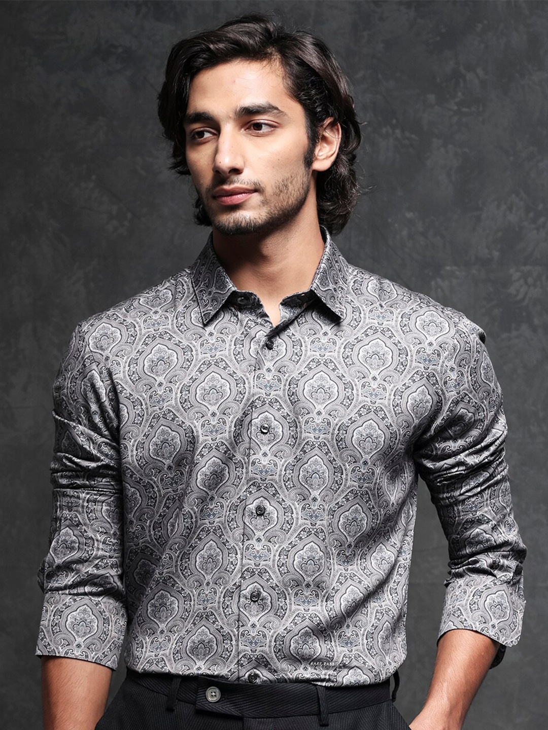 

RARE RABBIT Men Raja Slim Fit Ethnic Motifs Printed Cotton Shirt, Black