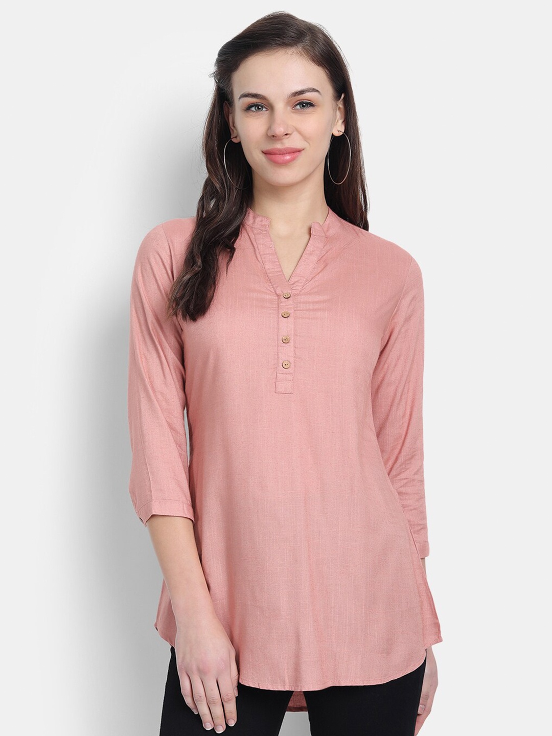 

SUTI Mandarin Collar Regular Sleeves Regular Top, Pink