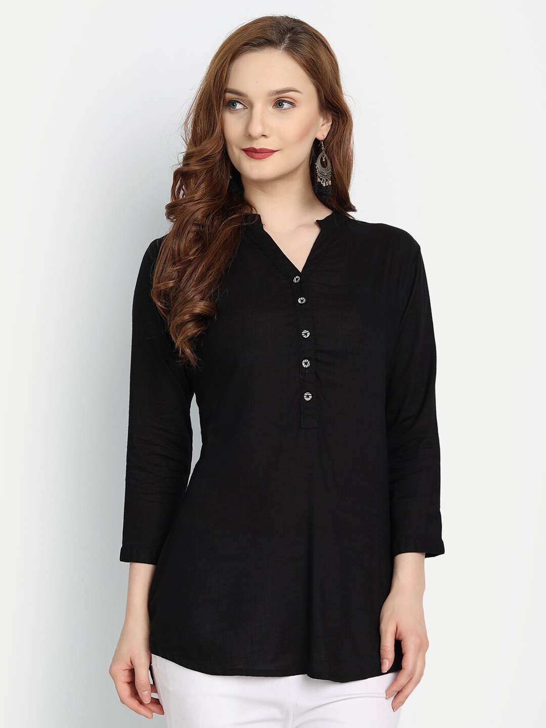 

SUTI Mandarin Collar Regular Sleeves Regular Top, Black
