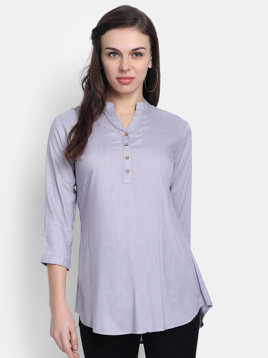 

SUTI Mandarin Collar Regular Sleeves Regular Top, Blue