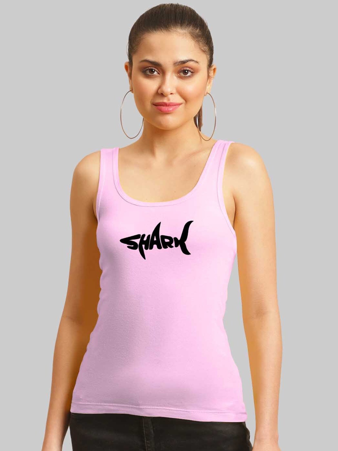 

FBAR Graphic Printed Scoop Neck Shoulder Strap Cotton Tank Top, Pink