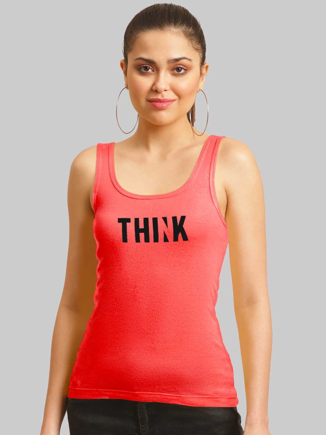 

FBAR Typography Printed Sleeveless Tank Top, Peach