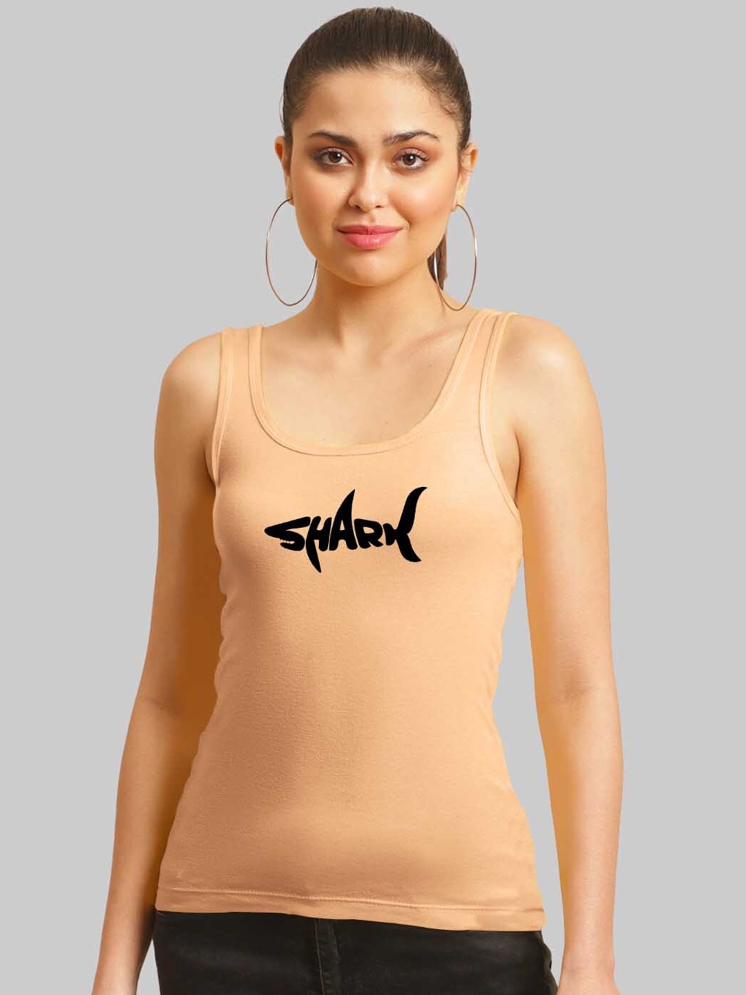 FBAR Typography Printed Sleeveless Tank Top, Beige