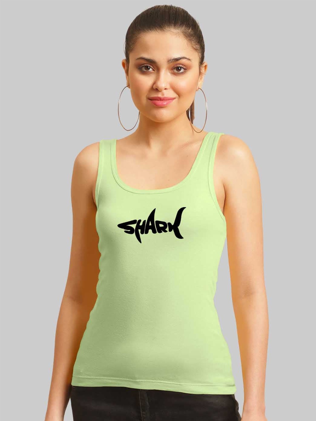 

FBAR Scoop Neck Typography Printed Cotton Tank Top, Sea green