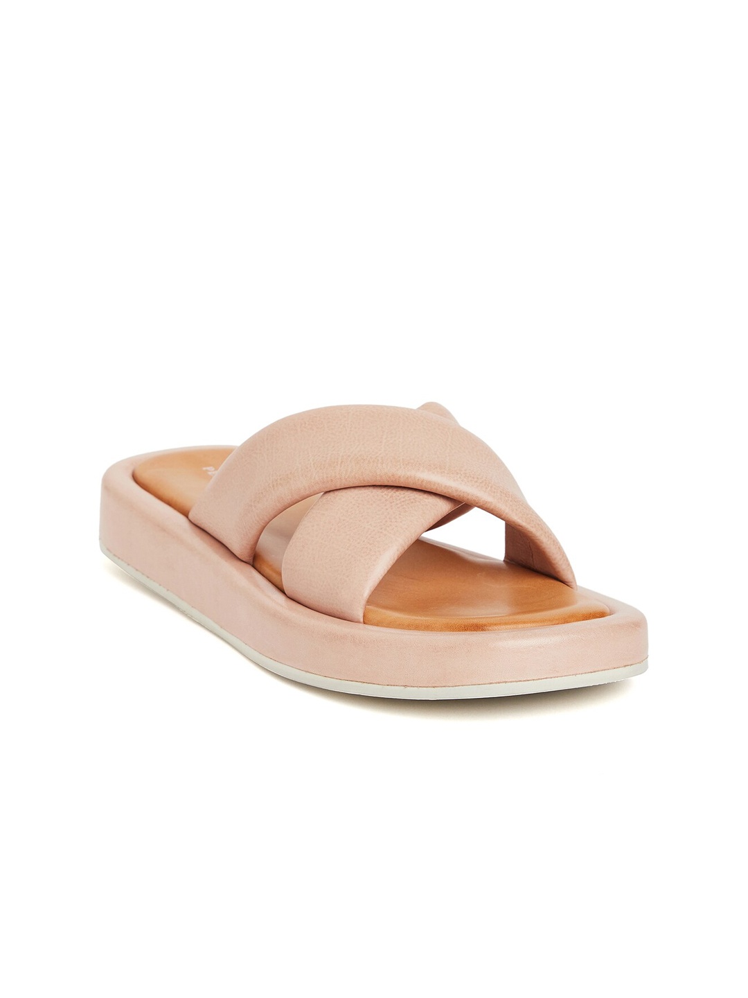 

Peach Flores Leather Open Toe Open Toe Flats, Nude