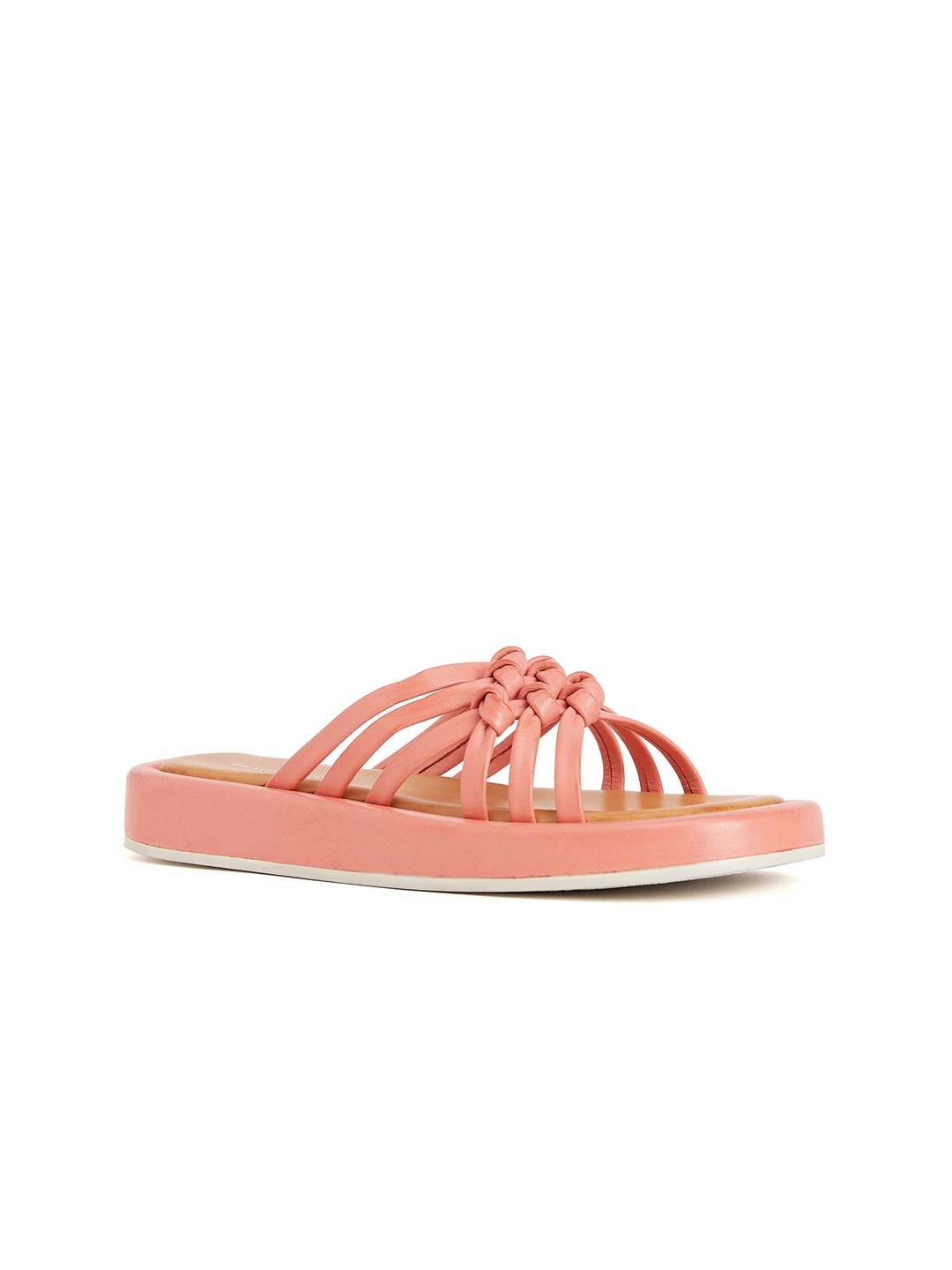 

Peach Flores Leather Open Toe Open Toe Flats, Pink