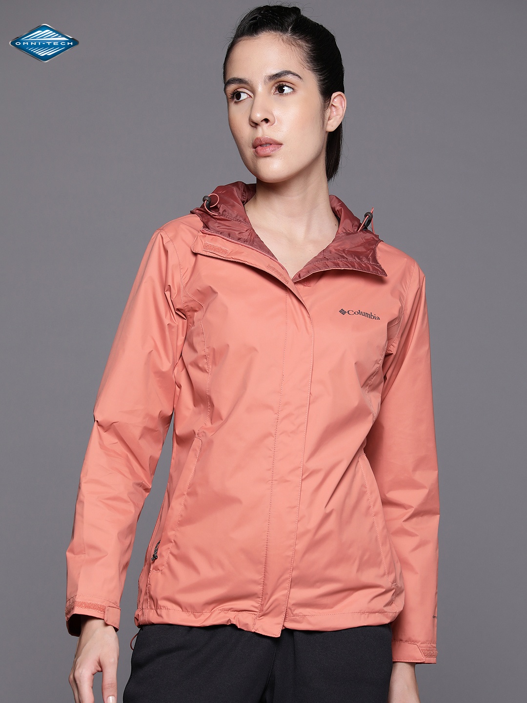 

Columbia Women Arcadia II Full Sleeve Trekking-Hiking Rain Jacket, Peach