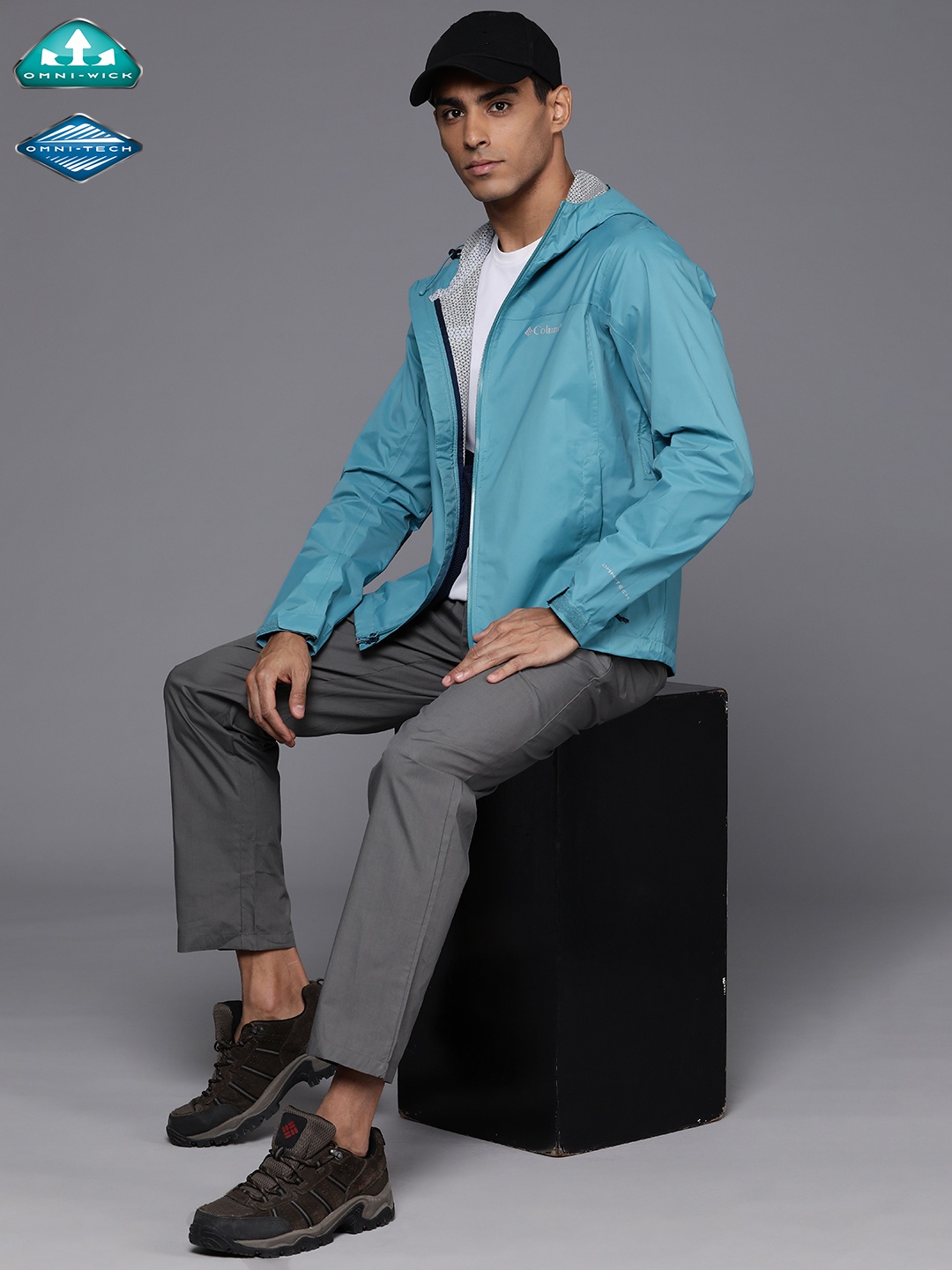 

Columbia Men Evapouration Trekking-Hiking Rain Jacket, Turquoise blue