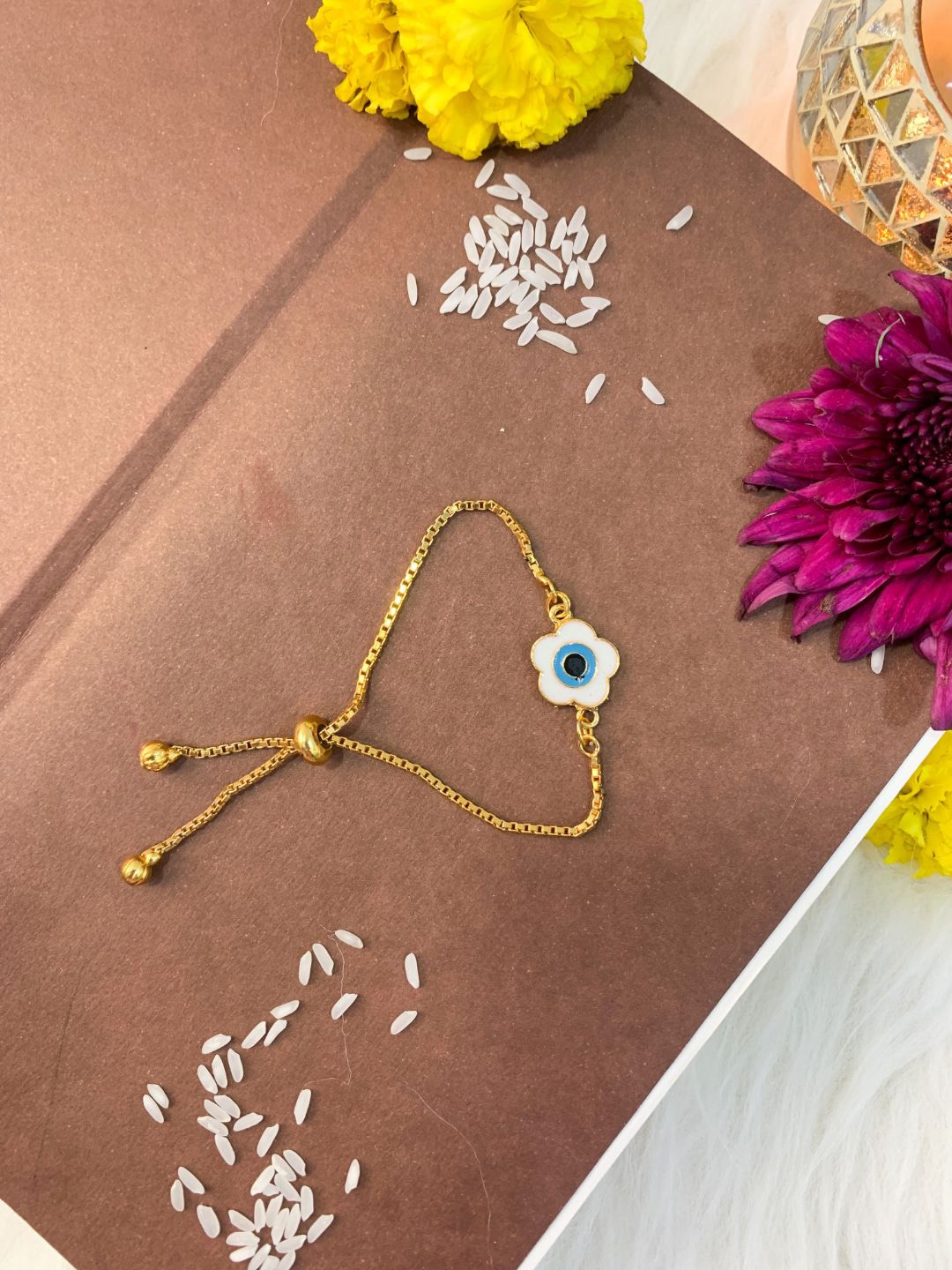 

I Jewels Women Floral Enamel Evil Eye Hanging Lumba Rakhi, Blue