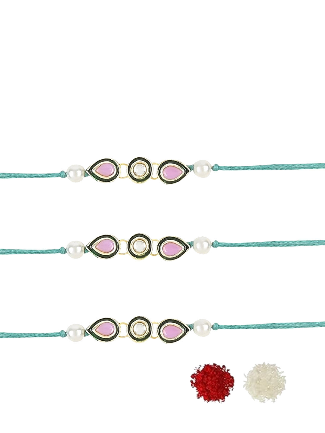 

I Jewels Set Of 3 Kundan-Studded Rakhis With Roli Chawal, Blue