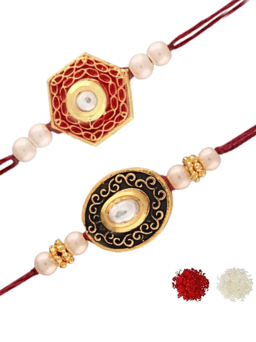 

I Jewels Men Set Of 2 Gold-Plated Crystal-Studded Rakhi