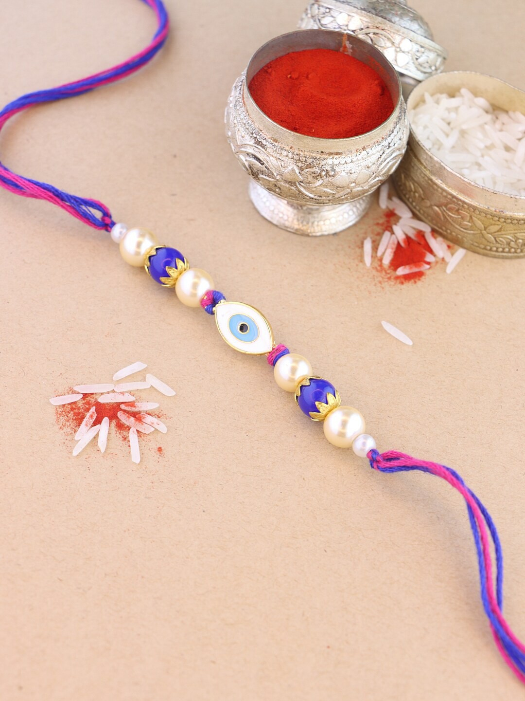 

I Jewels Men Evil Eye Charm Detail Rakhi, Blue