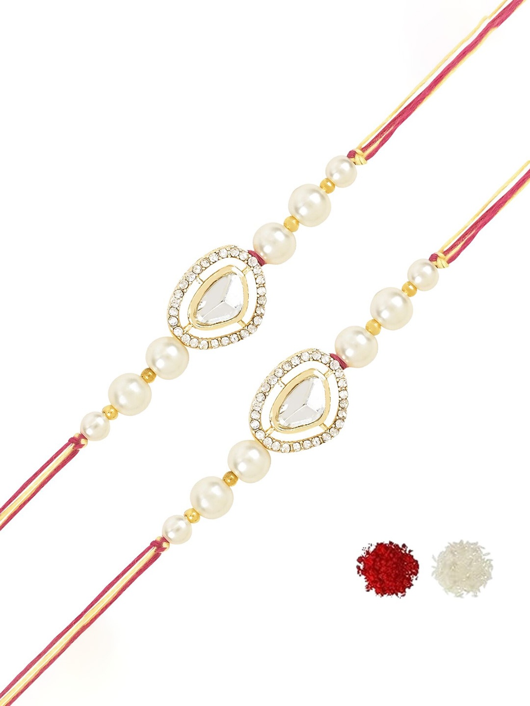 

I Jewels Men Set Of 2 Kundan-Studded Rakhis With Roli Chawal, Pink