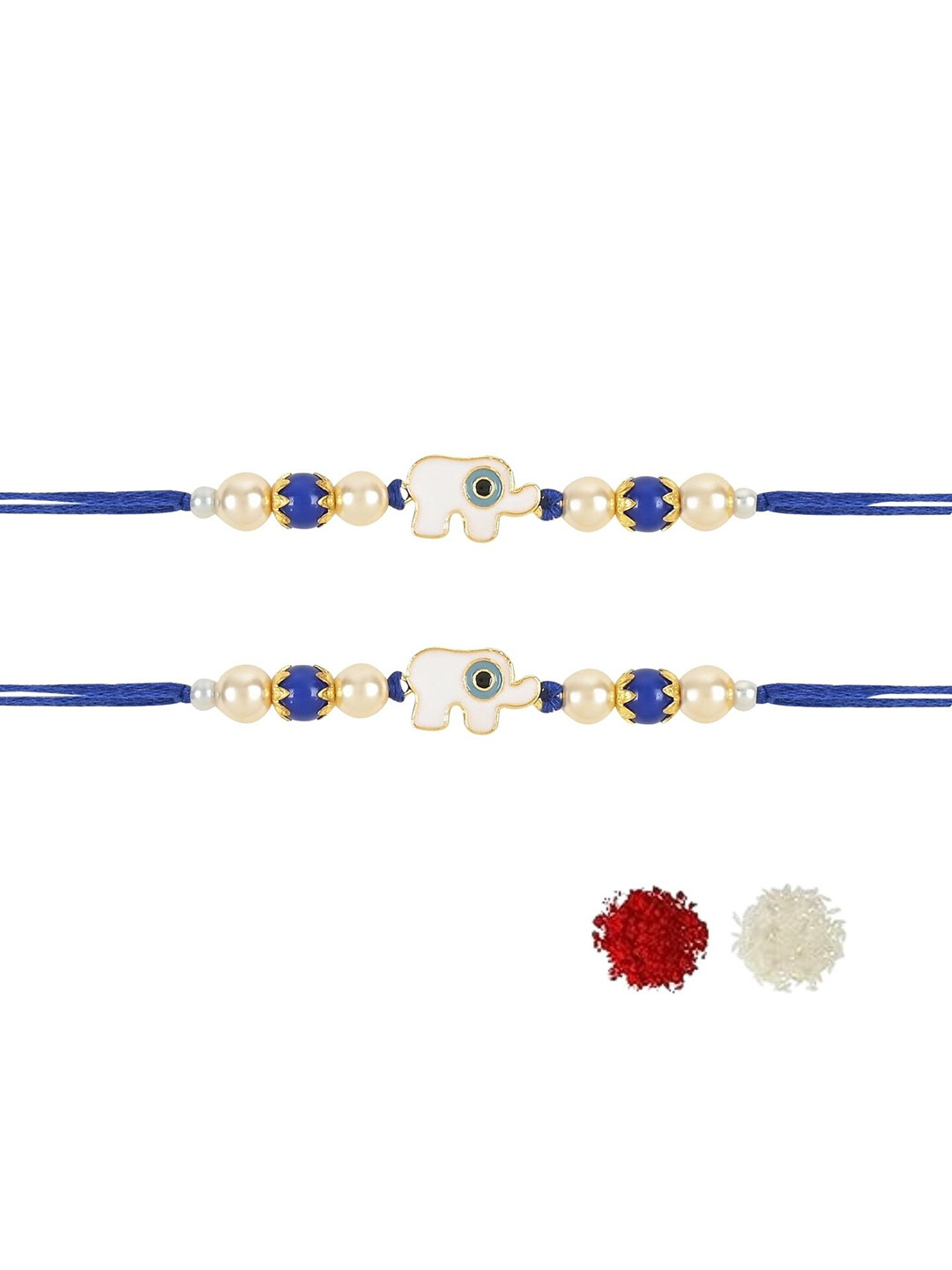 

I Jewels Men Set Of 2 Elephant Enamel Evil Eye Charm Rakhi With Roli Chwal, Gold