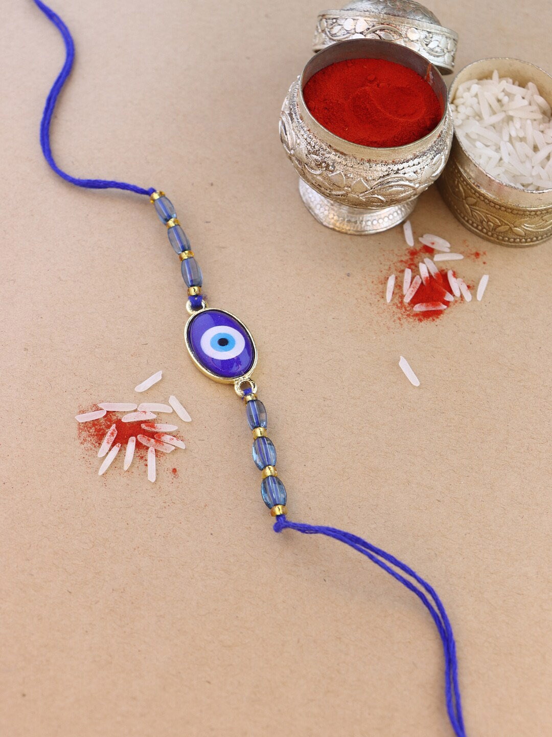 

I Jewels Men Evil Eye Charm Rakhi With Roli Chawal, Gold