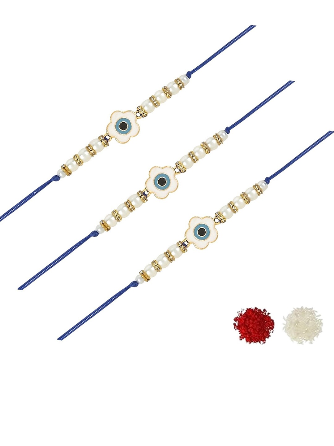 

I Jewels Men Set Of 3 Floral Enamel Evil Eye Charm Rakhi, Gold