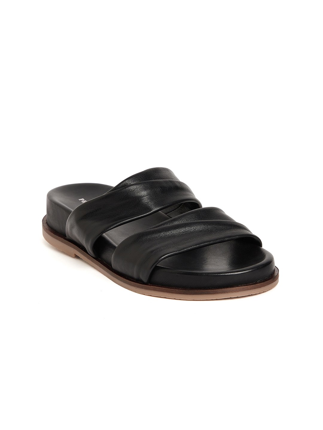 

Peach Flores Leather Open Toe Open Toe Flats, Black