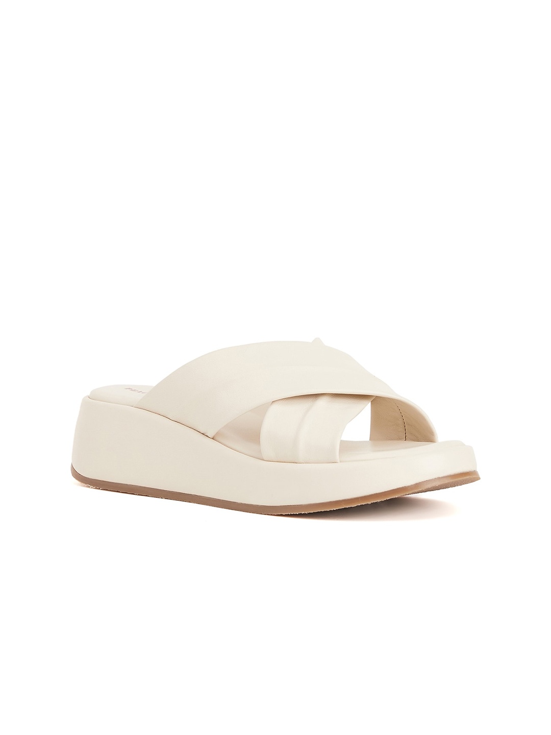 

Peach Flores Leather Open Toe Open Toe Flats, Off white