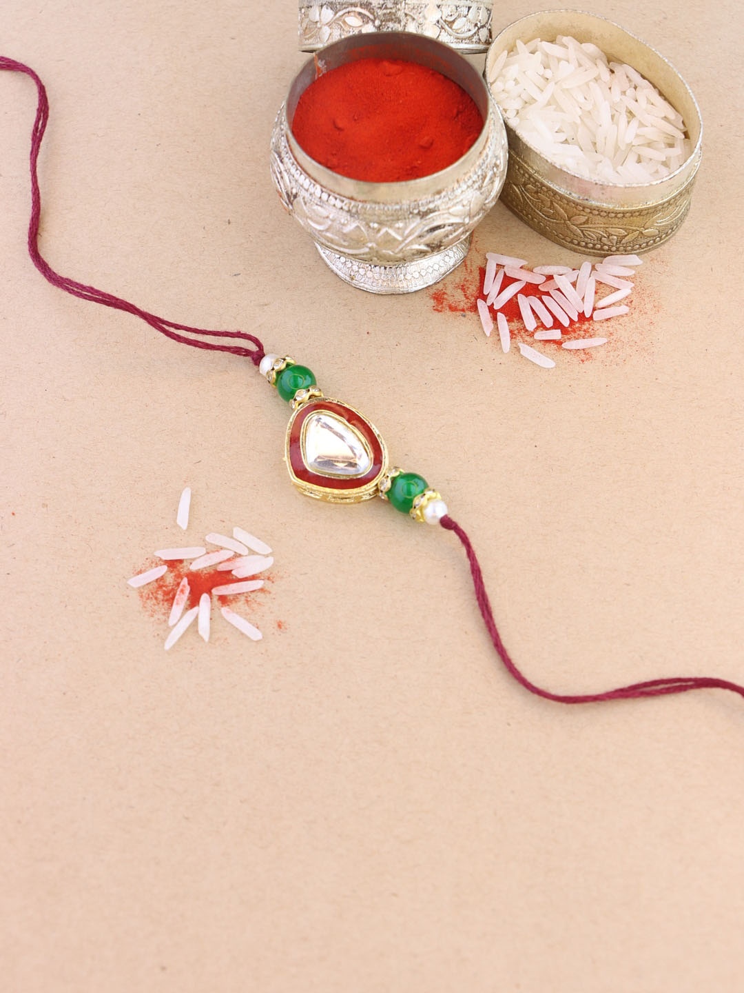 

I Jewels Men Kundan-Studded Rakhi, Gold