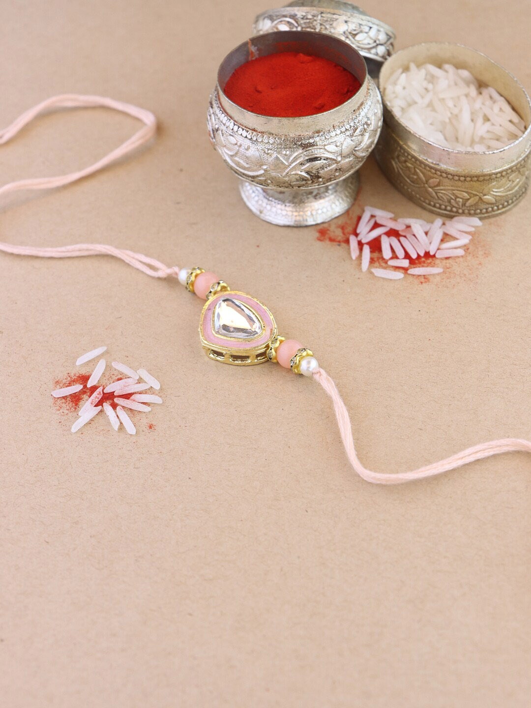 

I Jewels Kundan-Studded Rakhi, Peach