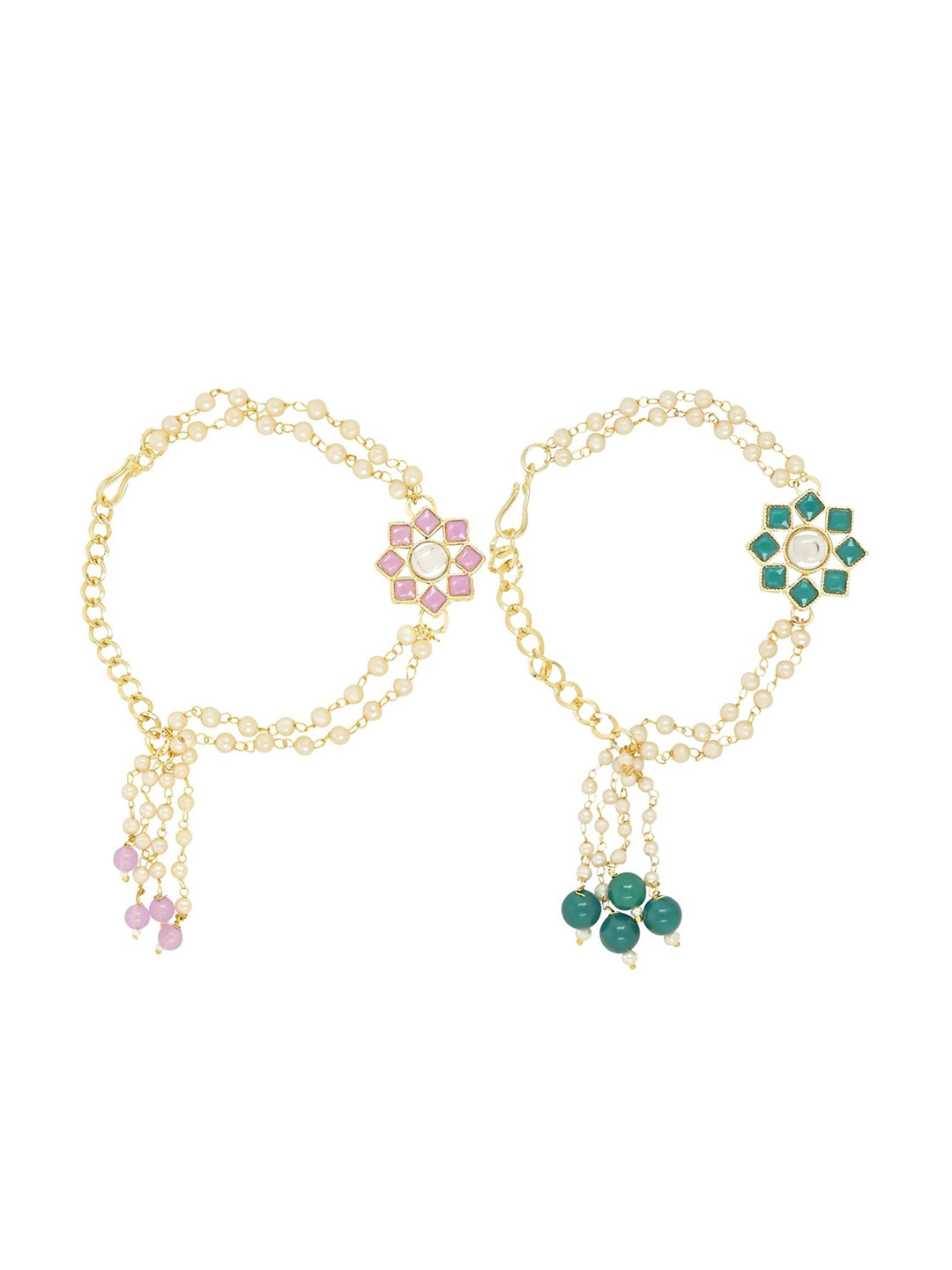 

I Jewels Set Of 2 Kundan-Studded Pearl Rakhi, Gold