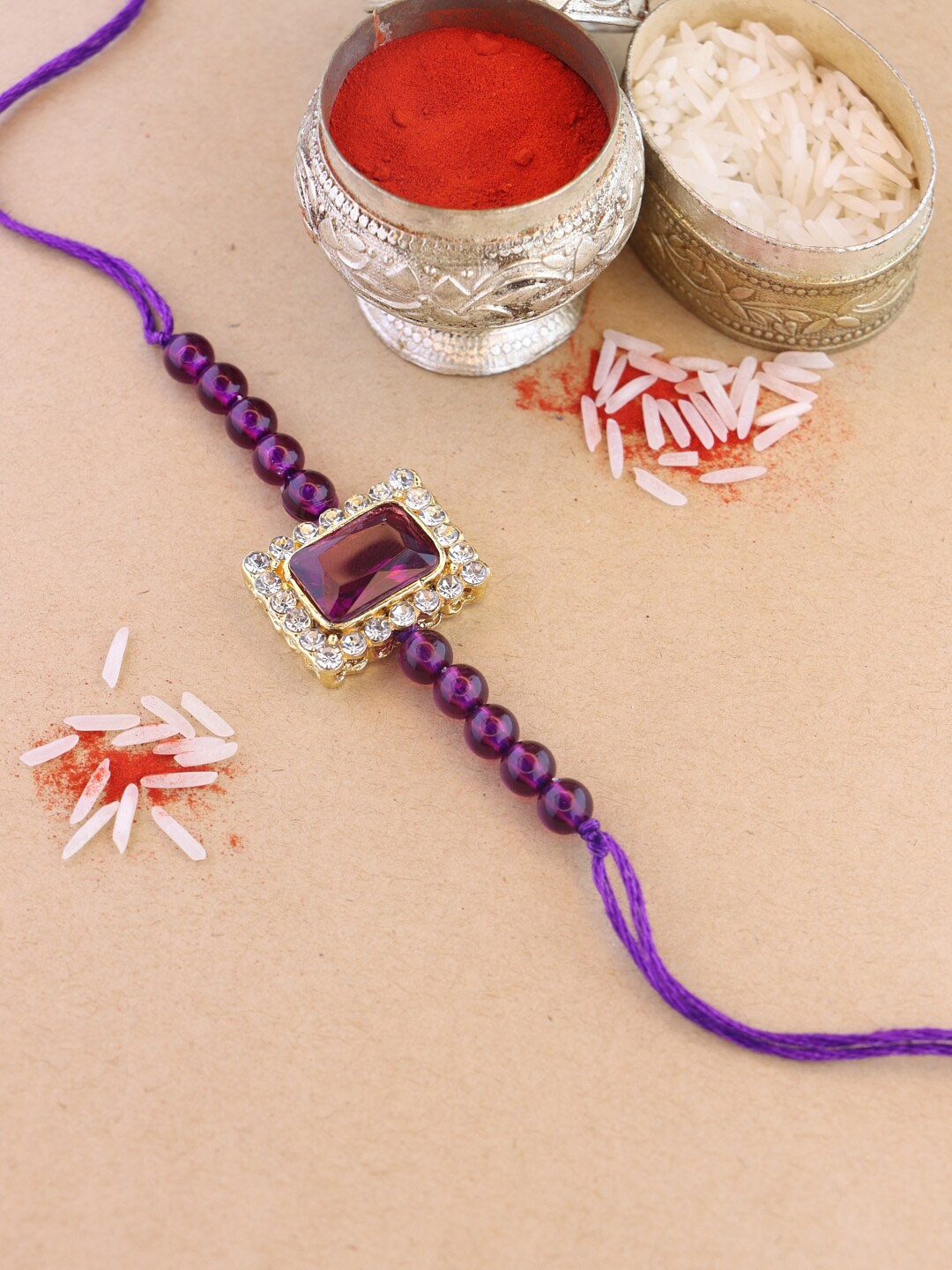 

I Jewels Men Stone-Studded & Artificial Beaded Rakhi, Violet