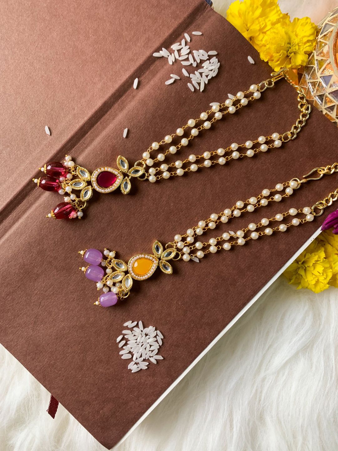 

I Jewels Set Of 2 Hanging Lumba Rakhi, Red