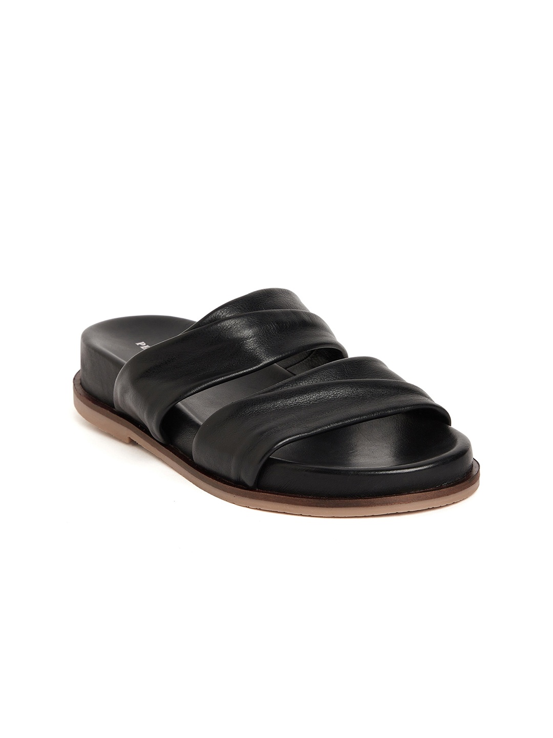 

Peach Flores Leather Open Toe Open Toe Flats, Black