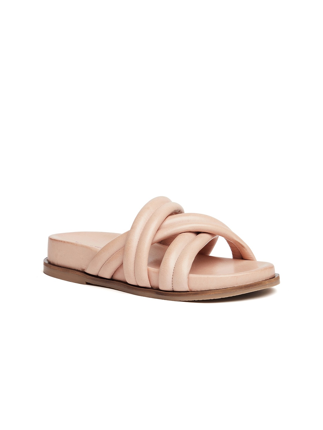 

Peach Flores Leather Open Toe Open Toe Flats, Nude